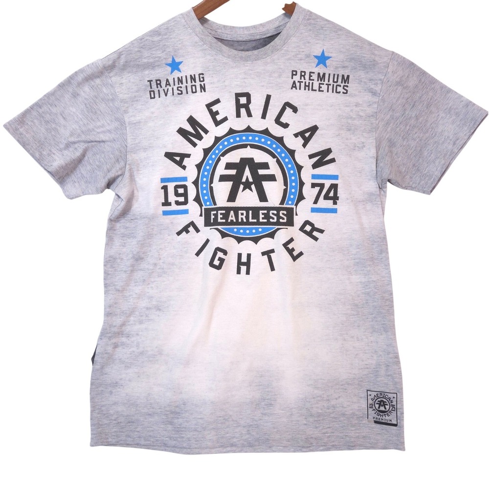 American Fighter Mens Fearless Graphic T-Shirt L Grey Texture Tee Y2K Streetwear